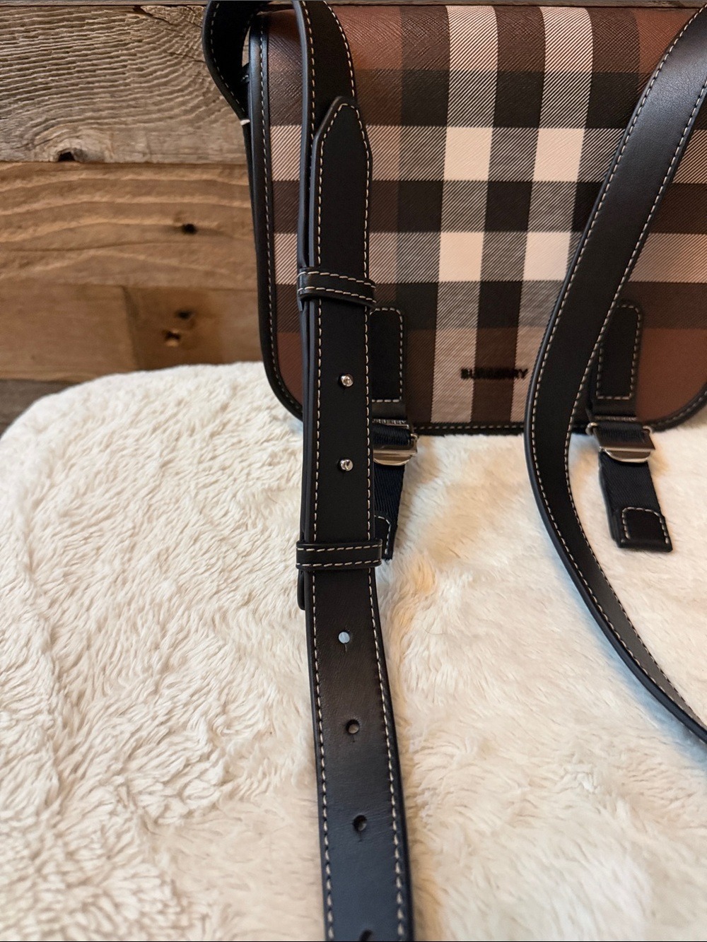 Burberry Brown and Black Checked Messenger Bag Unisex - Picture 13 of 14
